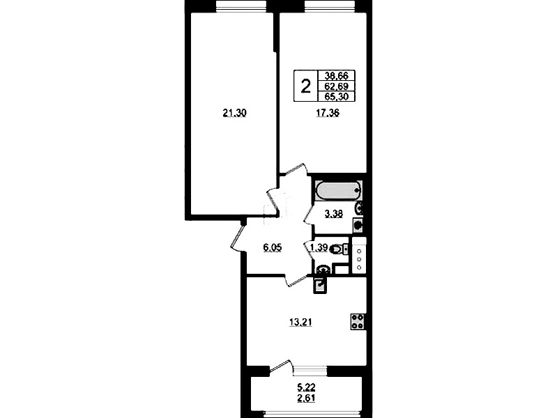 2-комнатная квартира 65.3 м², 4/10 эт., ЖК «UP! Квартал Новый Московский»